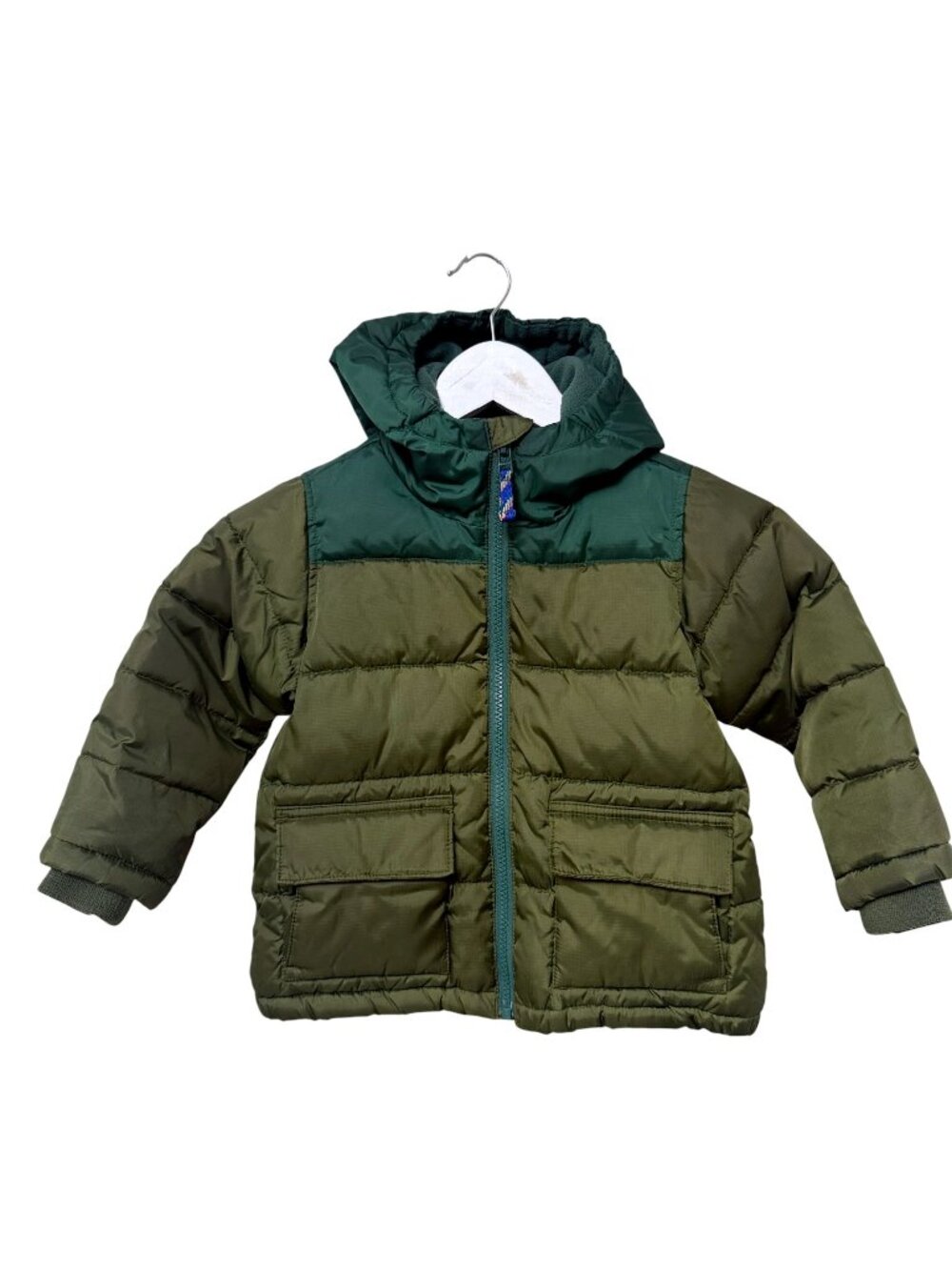 J. CREW Toddler Boys Puffer Jacket XXS (2) Kids Olive Green PrimaLoft Hooded